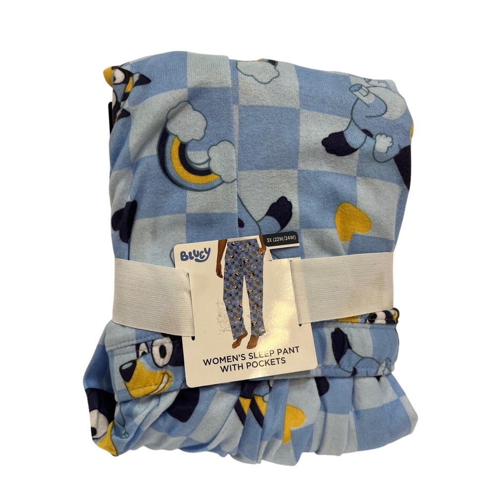 Bluey Women's Sleep‎ Pant Pajama Pants Pockets Size 3X 22W 24W Blue Checker